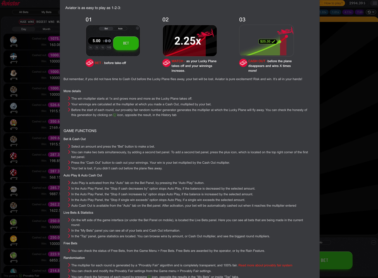 Aviator interface